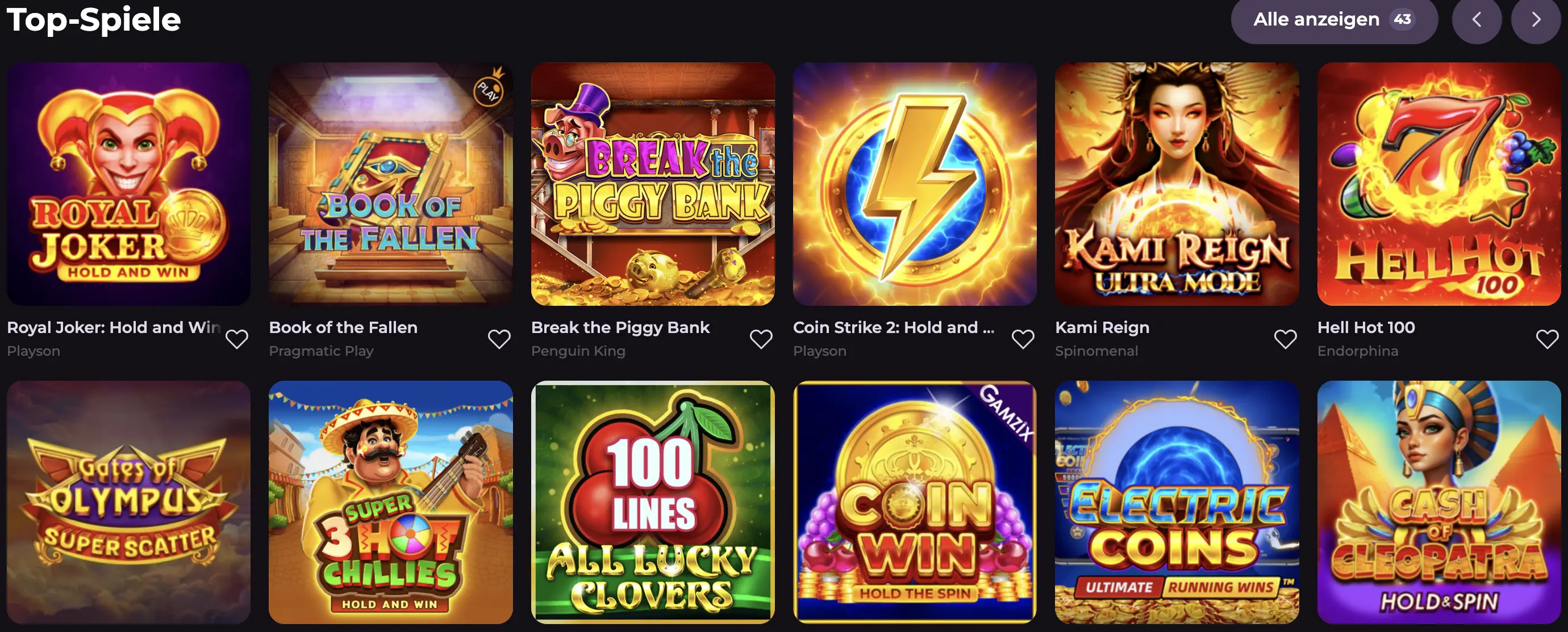 RockySpin Spielauswahl